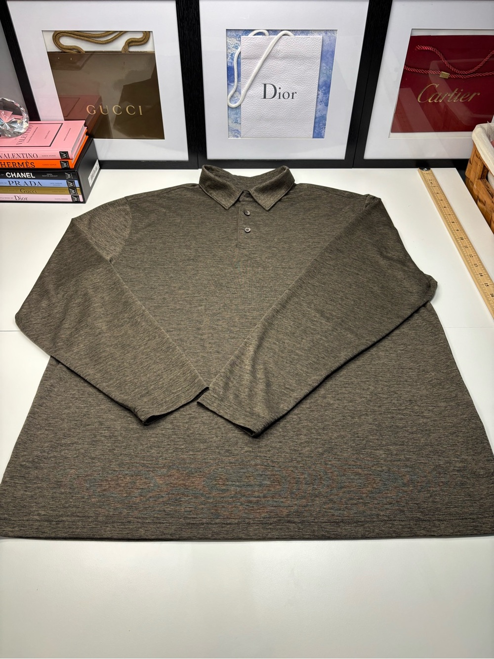 Roundtree & Yorke Long Sleeve Performance Polo in Heathered Mossy Green Sz L